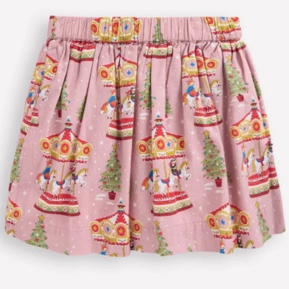Mini Boden Pink Carousel Print Christmas Tree Skirt Girls Size 9-10🎄NWT